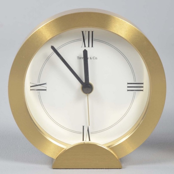 Tiffany & Co. Brass Desk Clock On Flat Stand Bottom -  Authentic - Picture 2 of 8